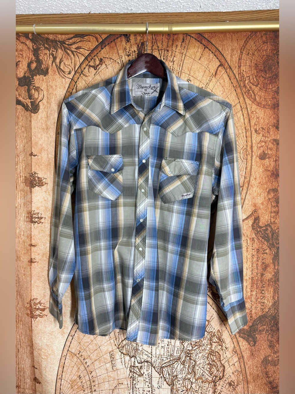 Men's XL Wrangler  Rancher Pearl Snap Western Shirt Long Sleeve Pro-Rodeo Wear